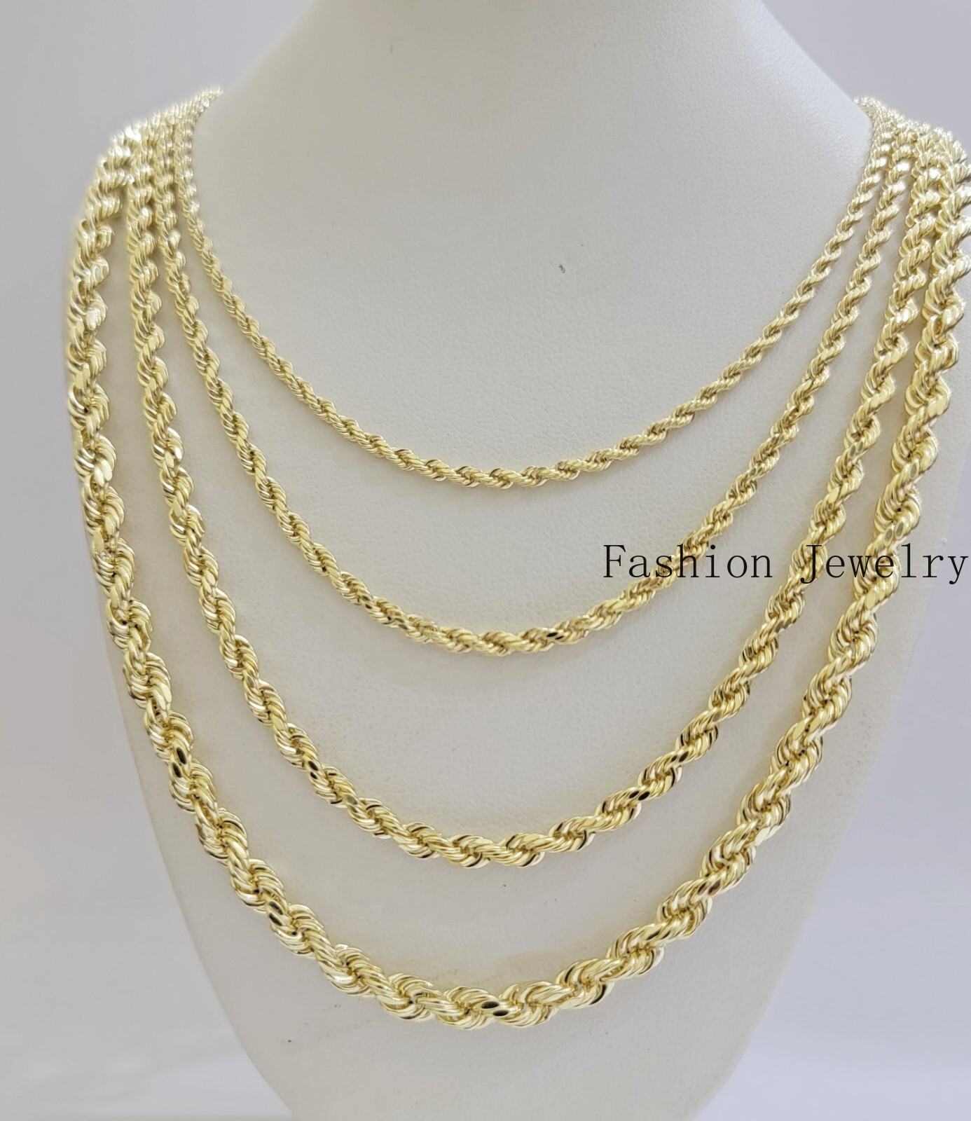 Real 14k Yellow Gold Rope chain necklace 2.5mm 3mm 4mm 5mm 18-26 Inch Men women.