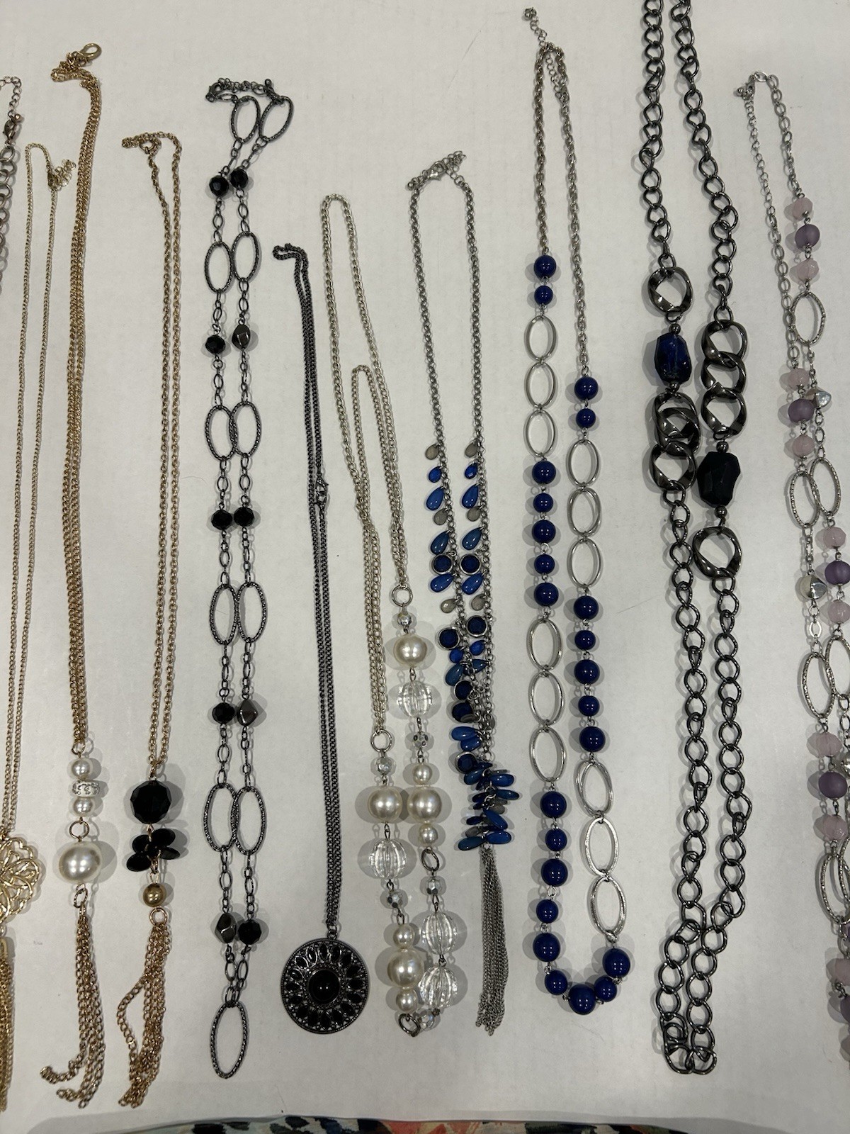 Lot Of 17 Fashion Style Necklaces – Various Beaded, Goldtone Silvertone Blue