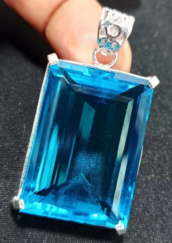 99.70 Ct. Emerald Cut Blue Topaz Pendant 925 Silver Jewelry Gift for Christmas