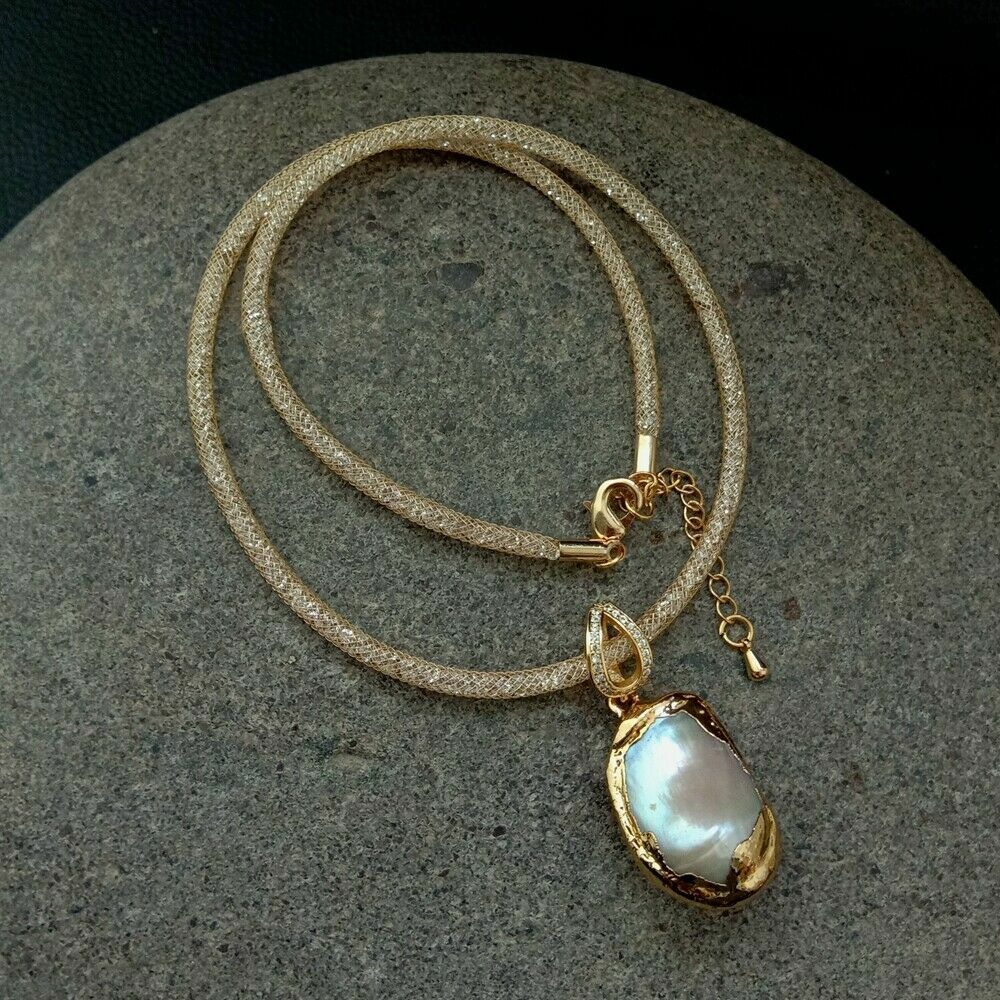 17” 18x26MM White Keshi Pearl Pendant Necklace