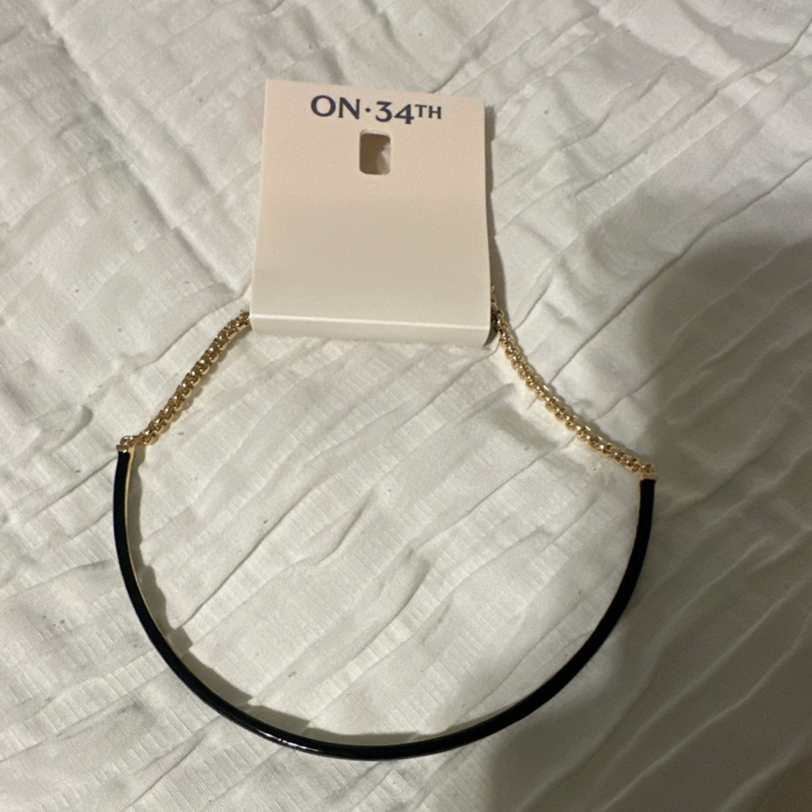 ON 34TH Black Enamel Choker Necklace Gold Chain Fashion Jewelry No Stone Undated