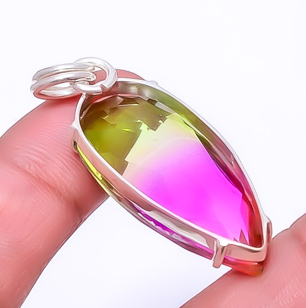 Bi Color Tourmaline Gemstone 925 Sterling Silver Pendant 1.95″ P7454-24