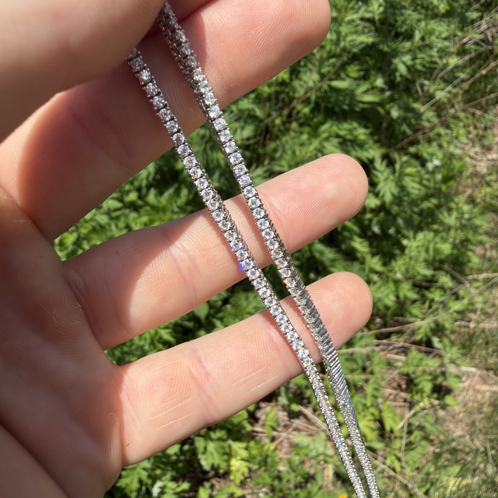 Sterling Silver Cubic Zirconia Tennis Necklace. 16in Length 2.5mm Width