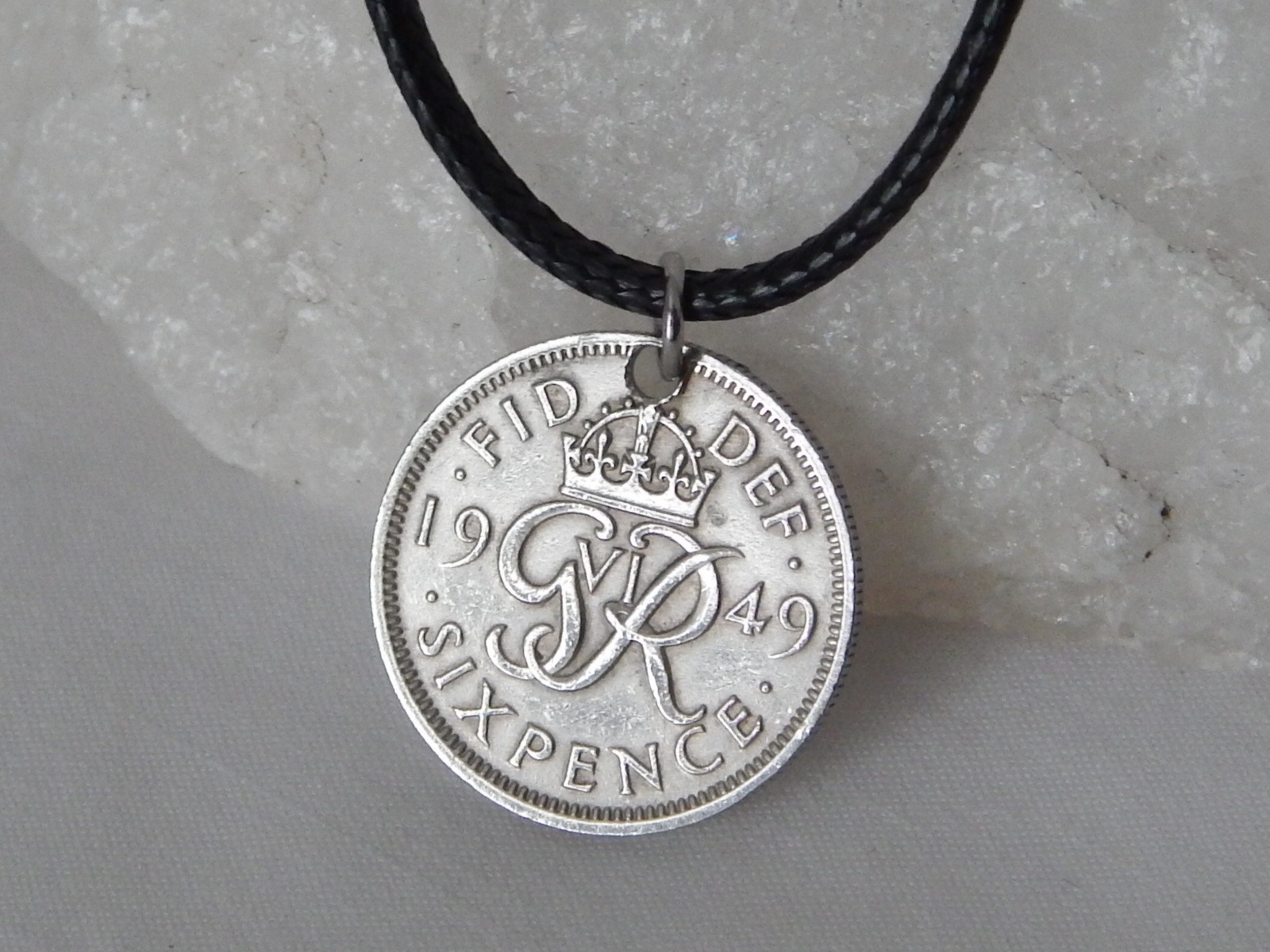 Antique 1949 Great Britain 6 Pence Coin Pendant Necklace #222