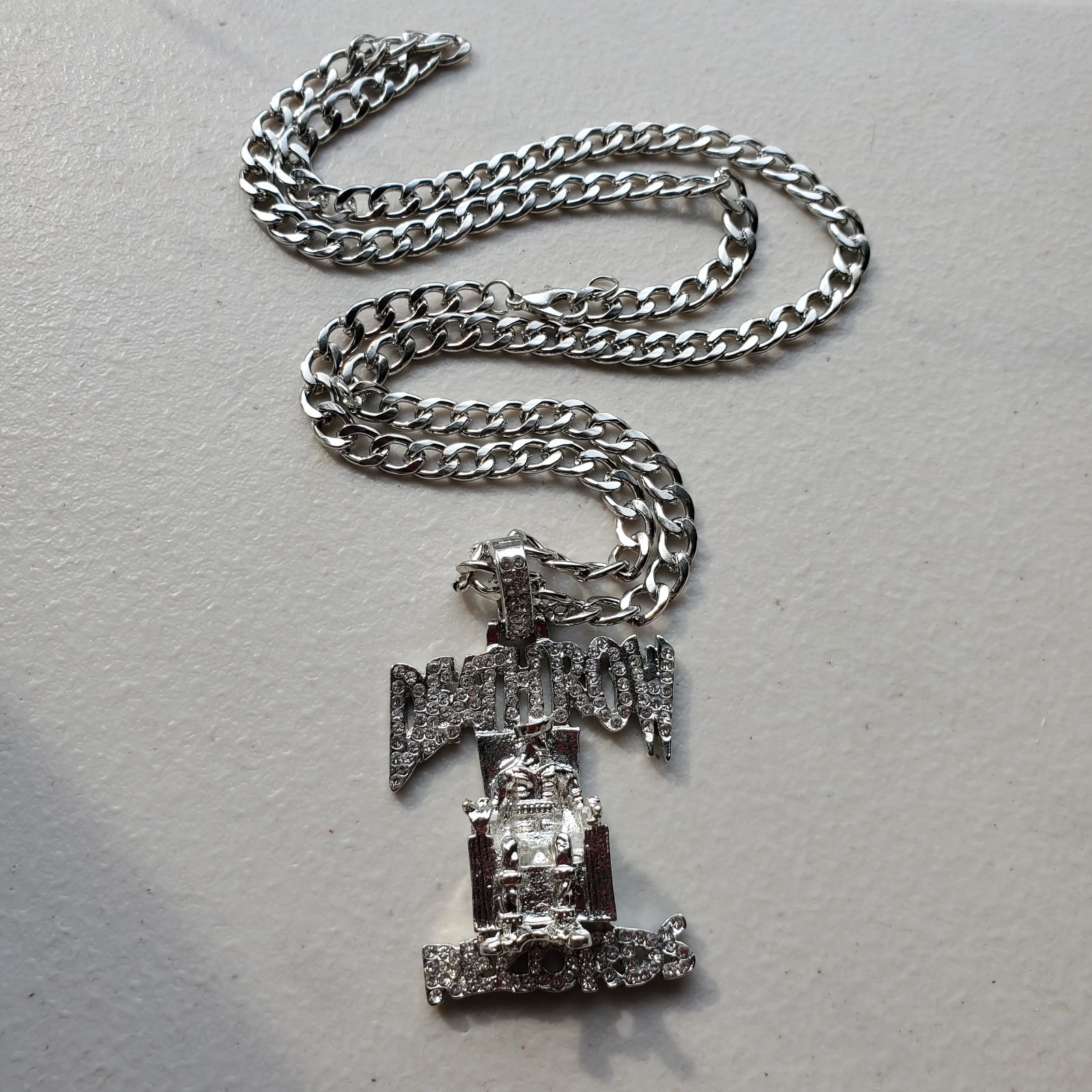 DEATH ROW Silver Color Cuban Link Chain Necklace with Pendant. US Seller
