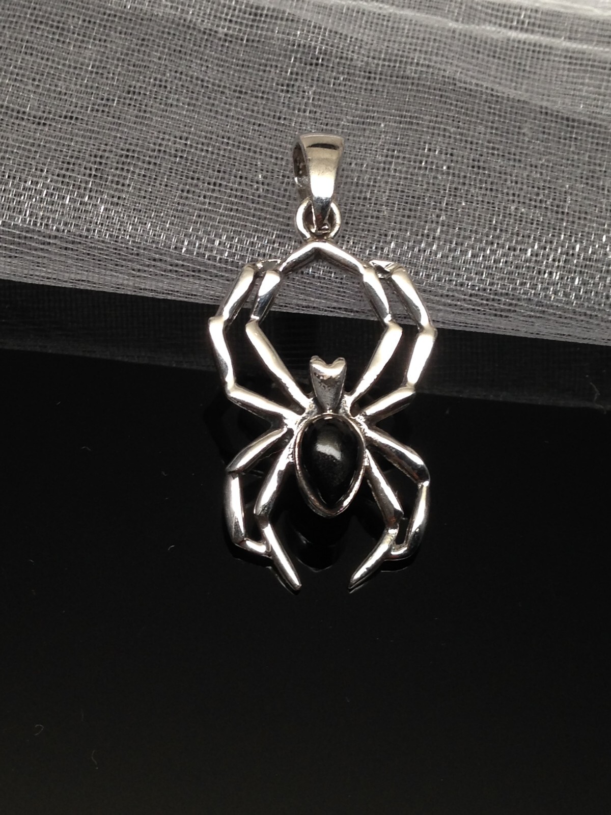 925 Sterling Silver Black Onyx Spider Pendant for necklace 22mm(0.87″)/31mm