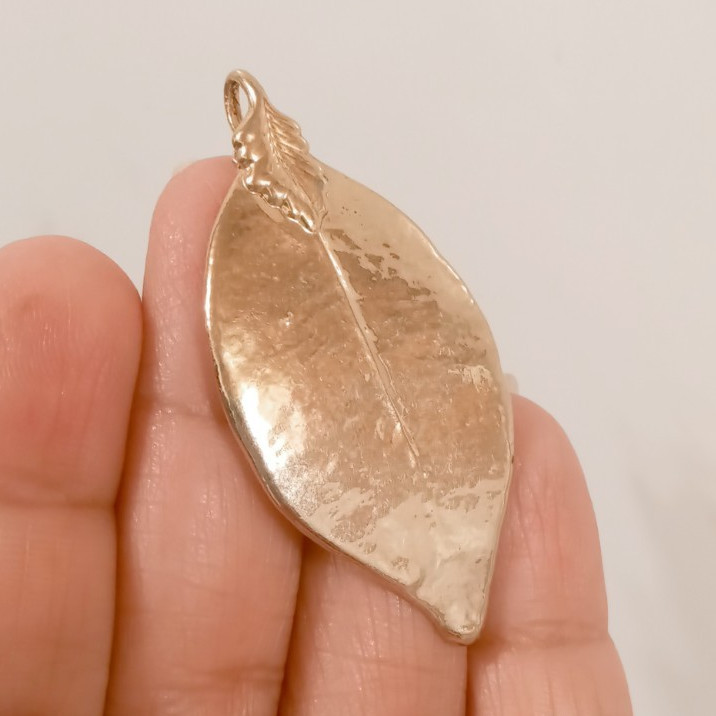 Vintage 80s 24k Gold Hand Dipped Leaf Pendant