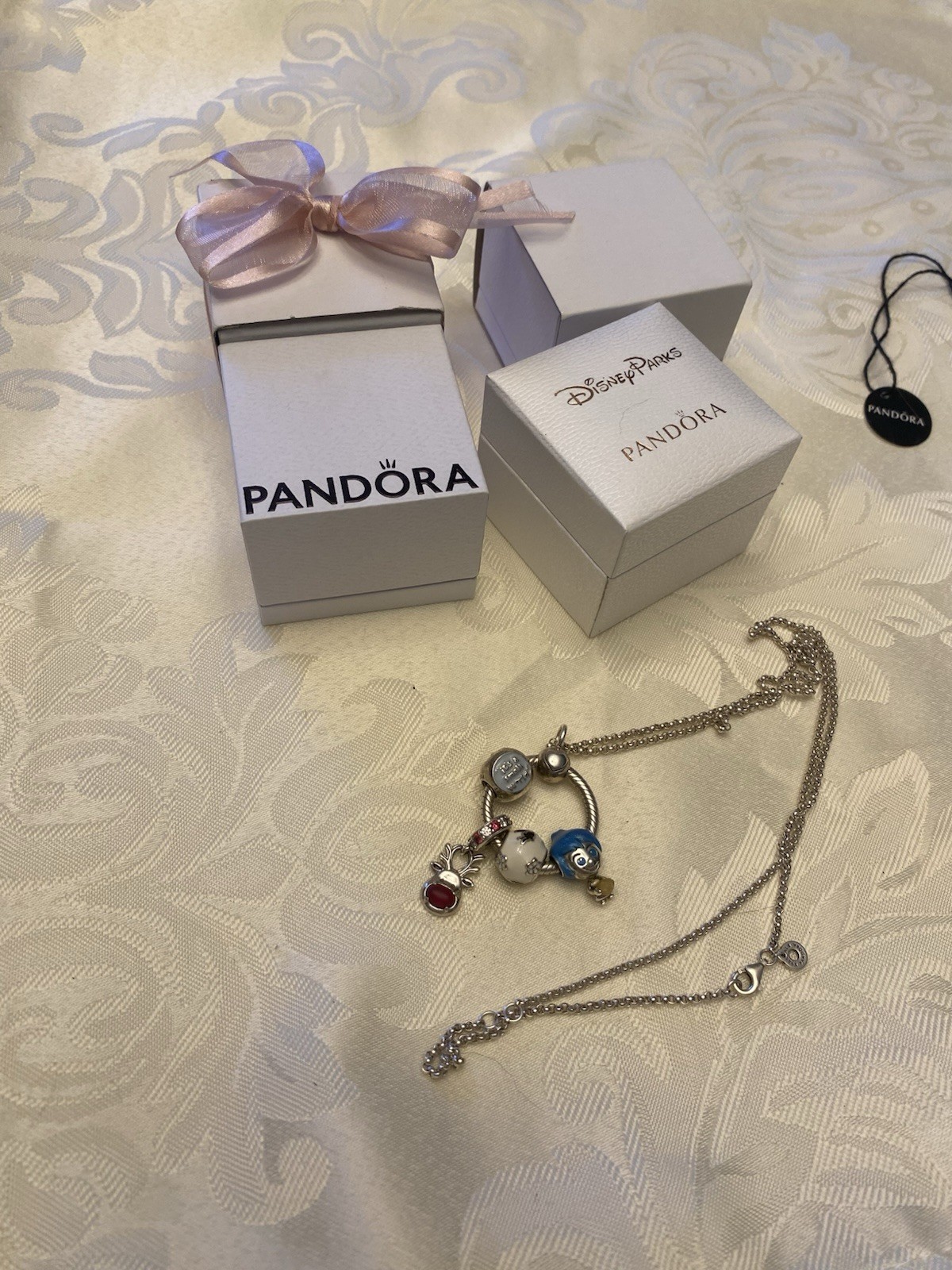 Pandora necklace & O Ring Pendant Holder, Disney Charms & Rudolph (all Pandora)