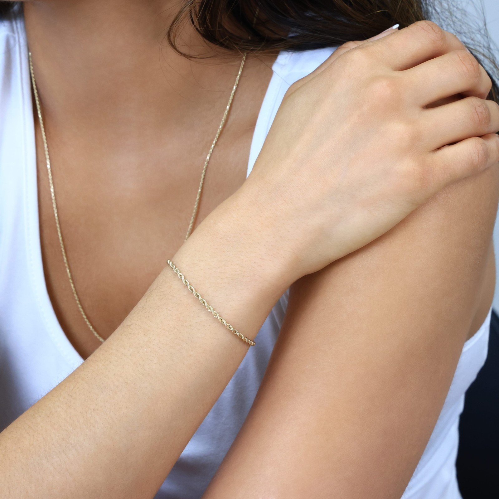 10K Yellow Gold 2mm-10mm Diamond Cut Rope Chain Bracelet Men Women 7″ 7.5″ 8″ 9″