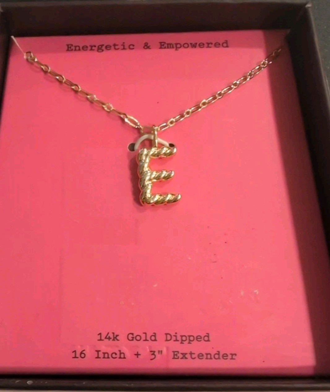 A New Day E Initial Necklace 14k Gold Dipped, 16 Inch + 3” Extender