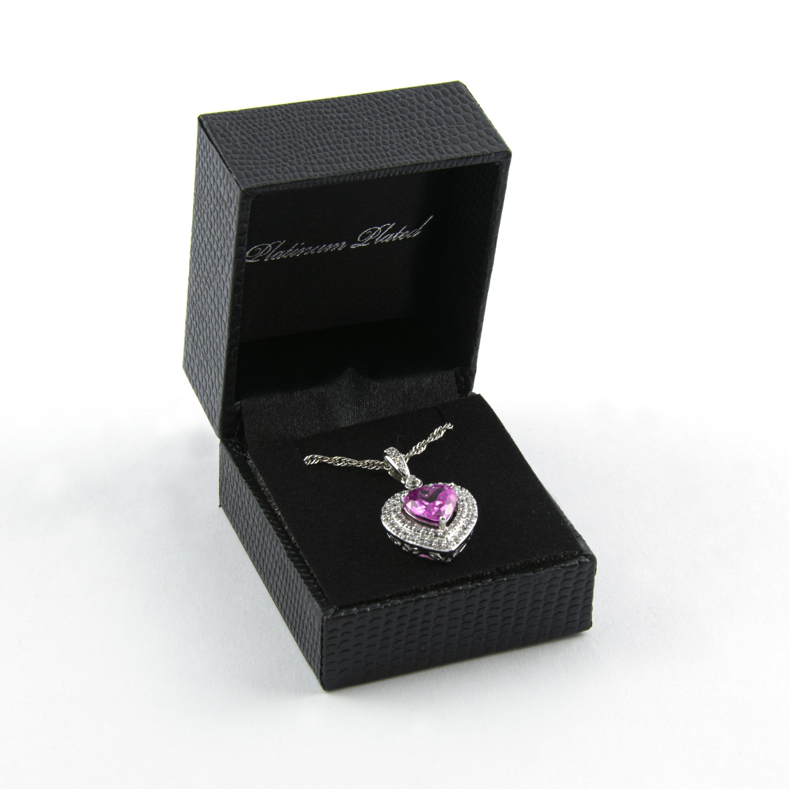 Gold Coast Platinum Plated Pink Sapphire Heart Pendant and 18″ Necklace Set
