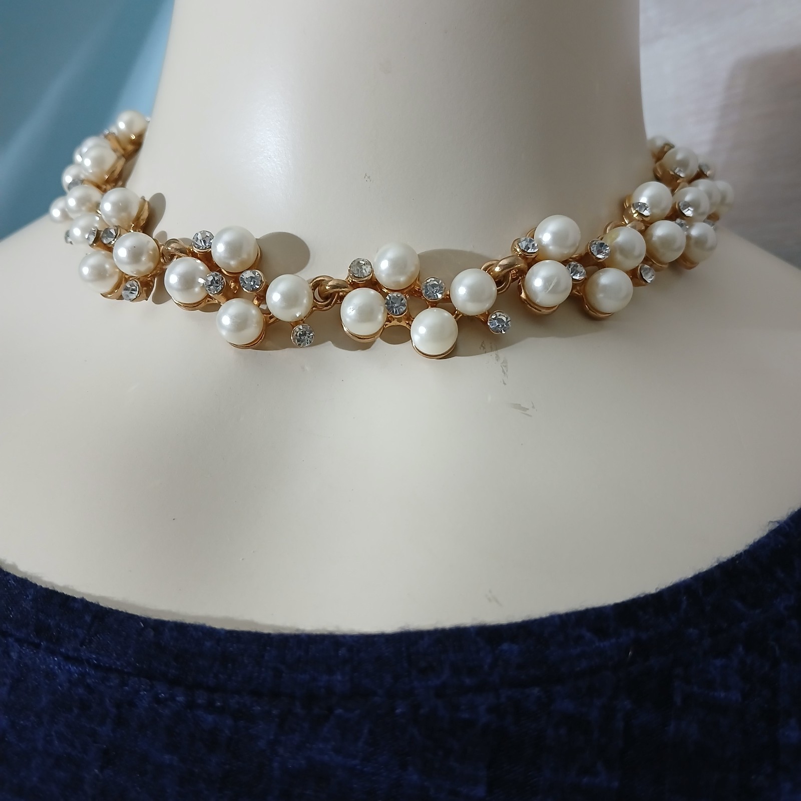 Betsey Johnson Faux Pearl and Rhinestone Cluster Collar Necklace Coquette…