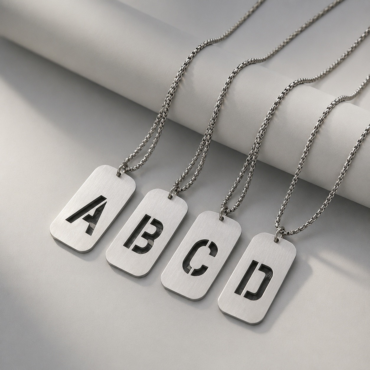 Pendant Necklace Stainless Steel Letter Rectangle Band Silver 27.56 in N84