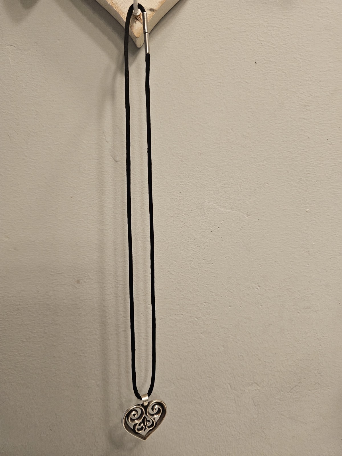 Retired James Avery French Heart Pendant with Black Silk Cord 20in