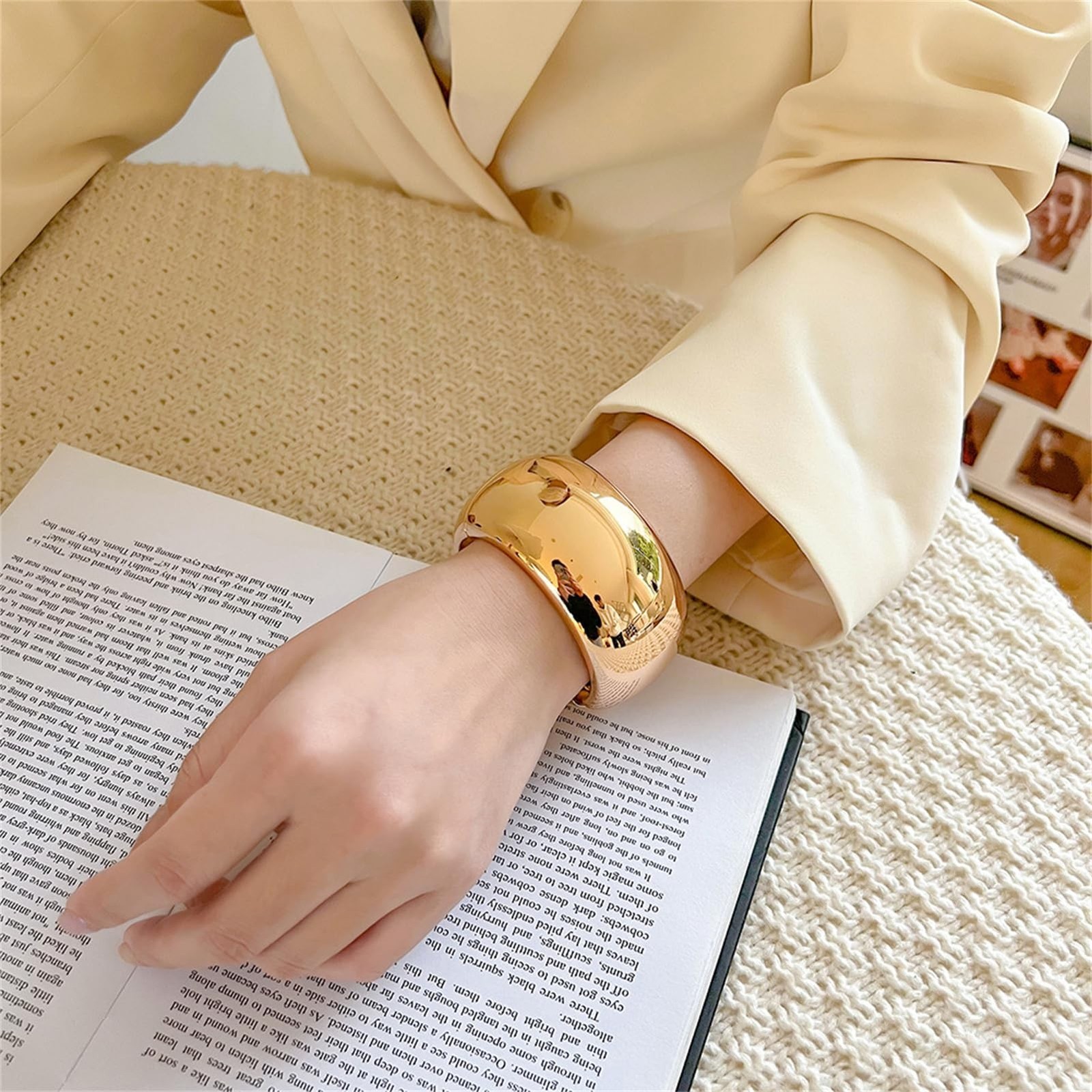 YMBYCM Chunky Gold-plated Bangle Bracelets for Women Trendy Wide Chunky Cuff …