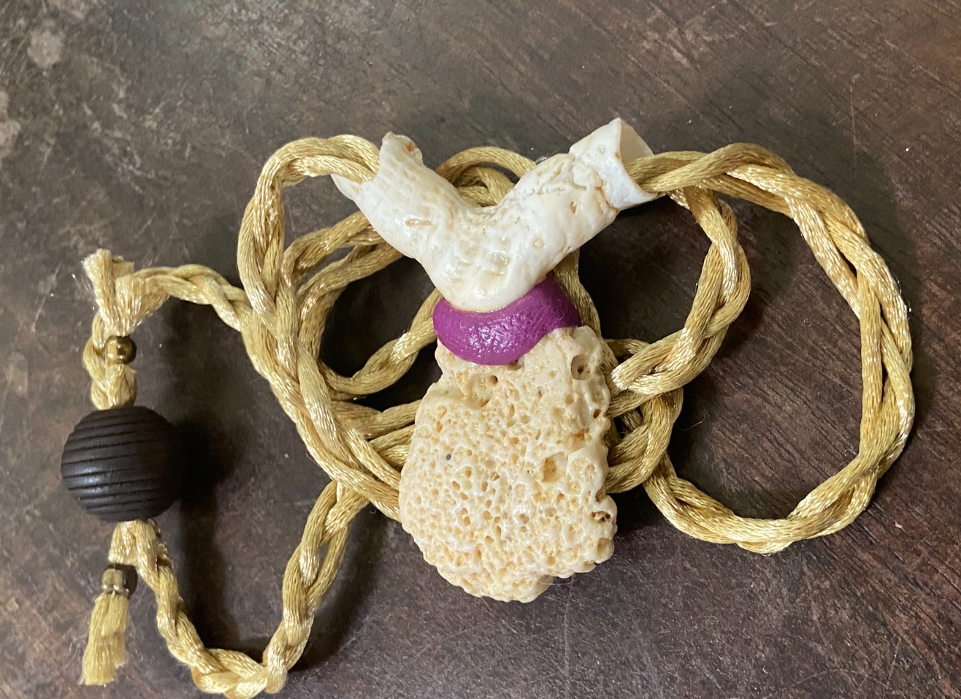 Handcrafted Coral Pendant Necklace – Adjustable Satin Cord with Dancing Figure