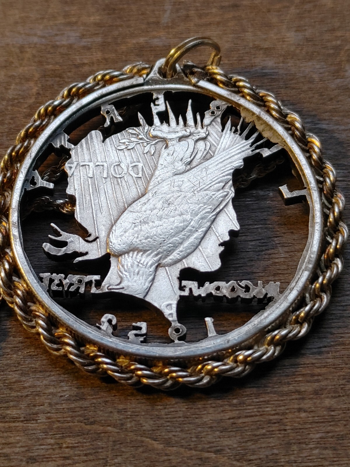 Gem lovely 1952 Mint Peace Liberty SILVER DOLLAR Pendant 24″ 925 Sterling Chain