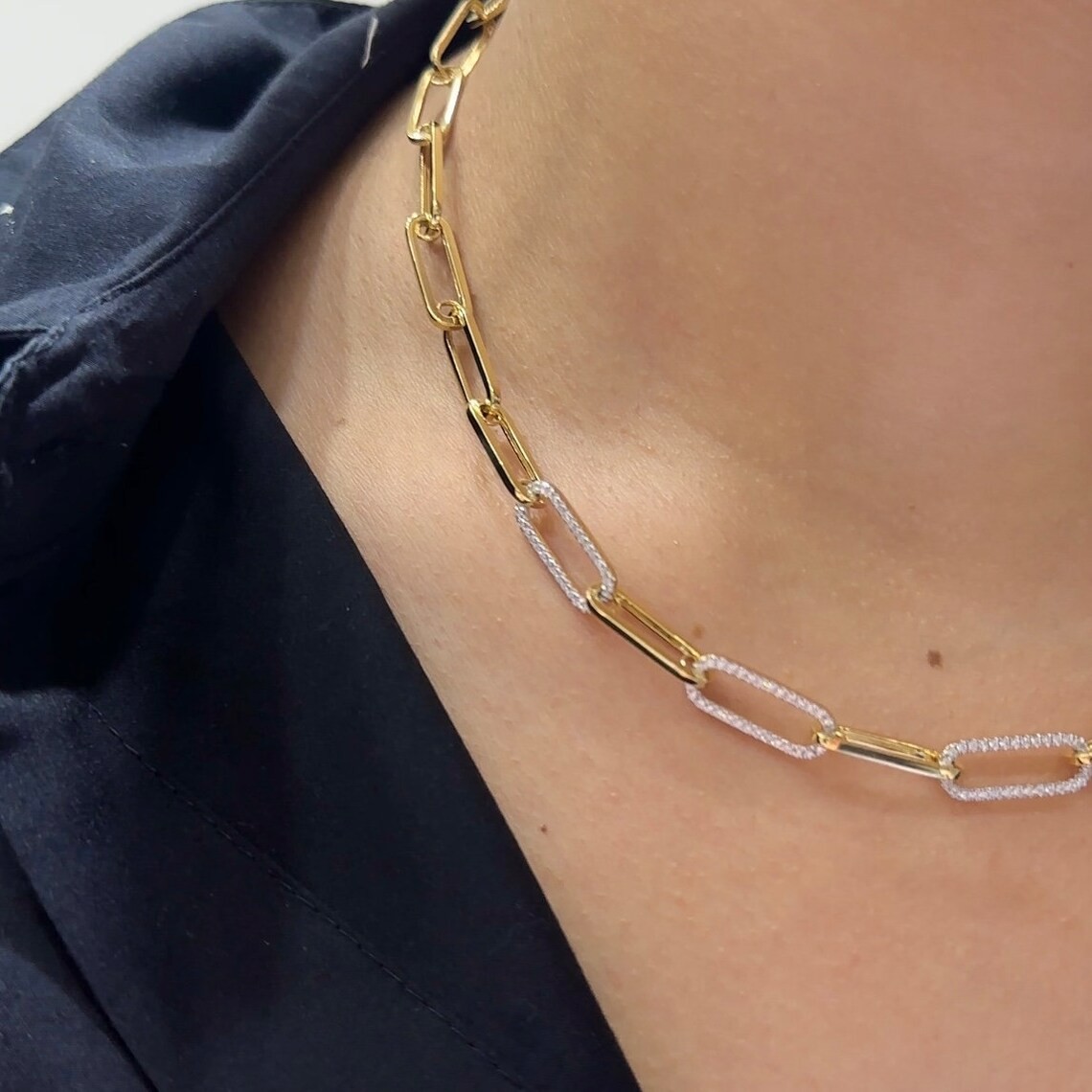 18K Yellow Gold SILVER CREATED DIAMOND 0.72ct in Diamonds Necklace. 18INCH