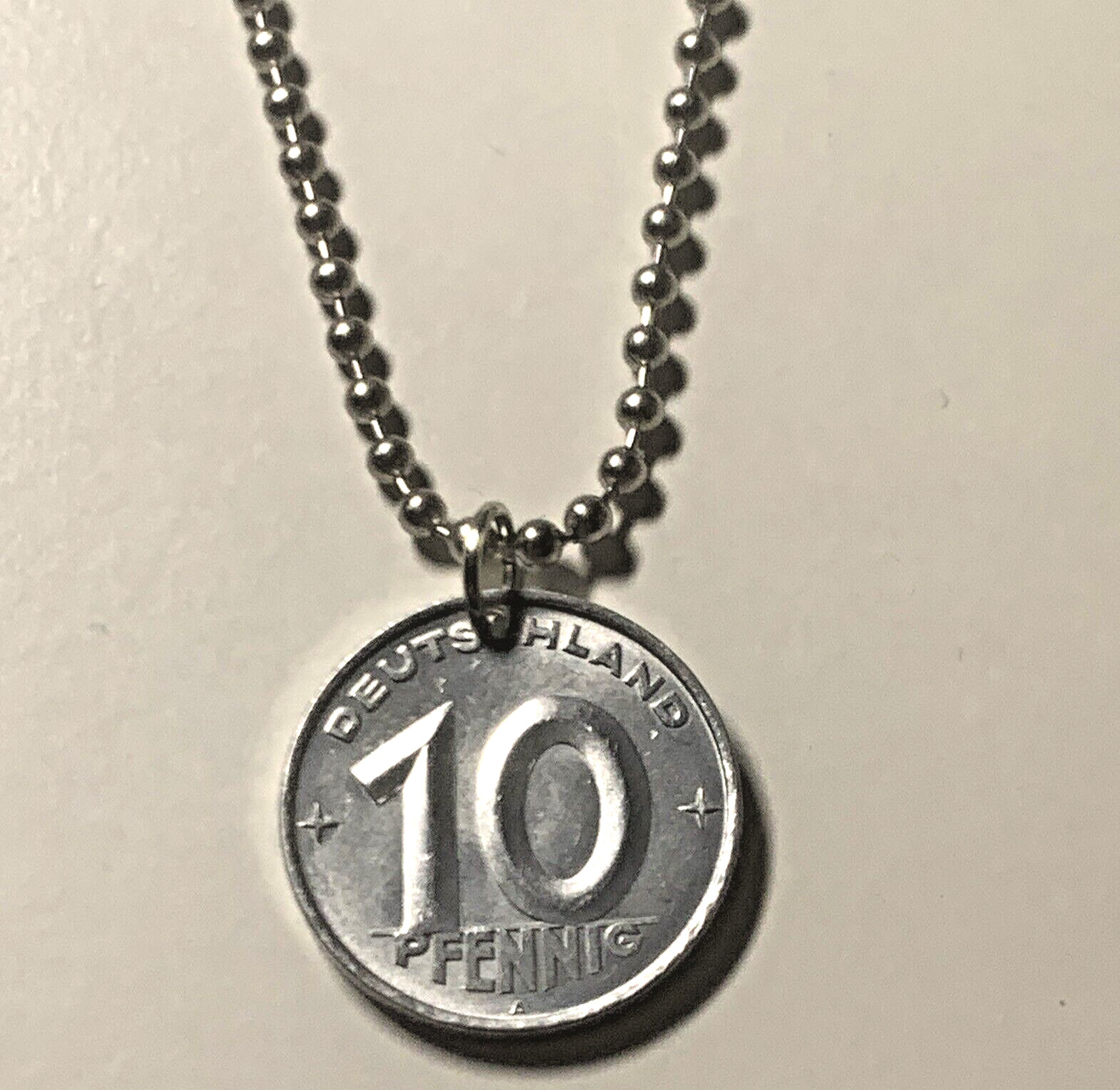 1952-A East Germany 10 Pfennig Necklace, German Coin Pendant. Great Gift 🎁 A1