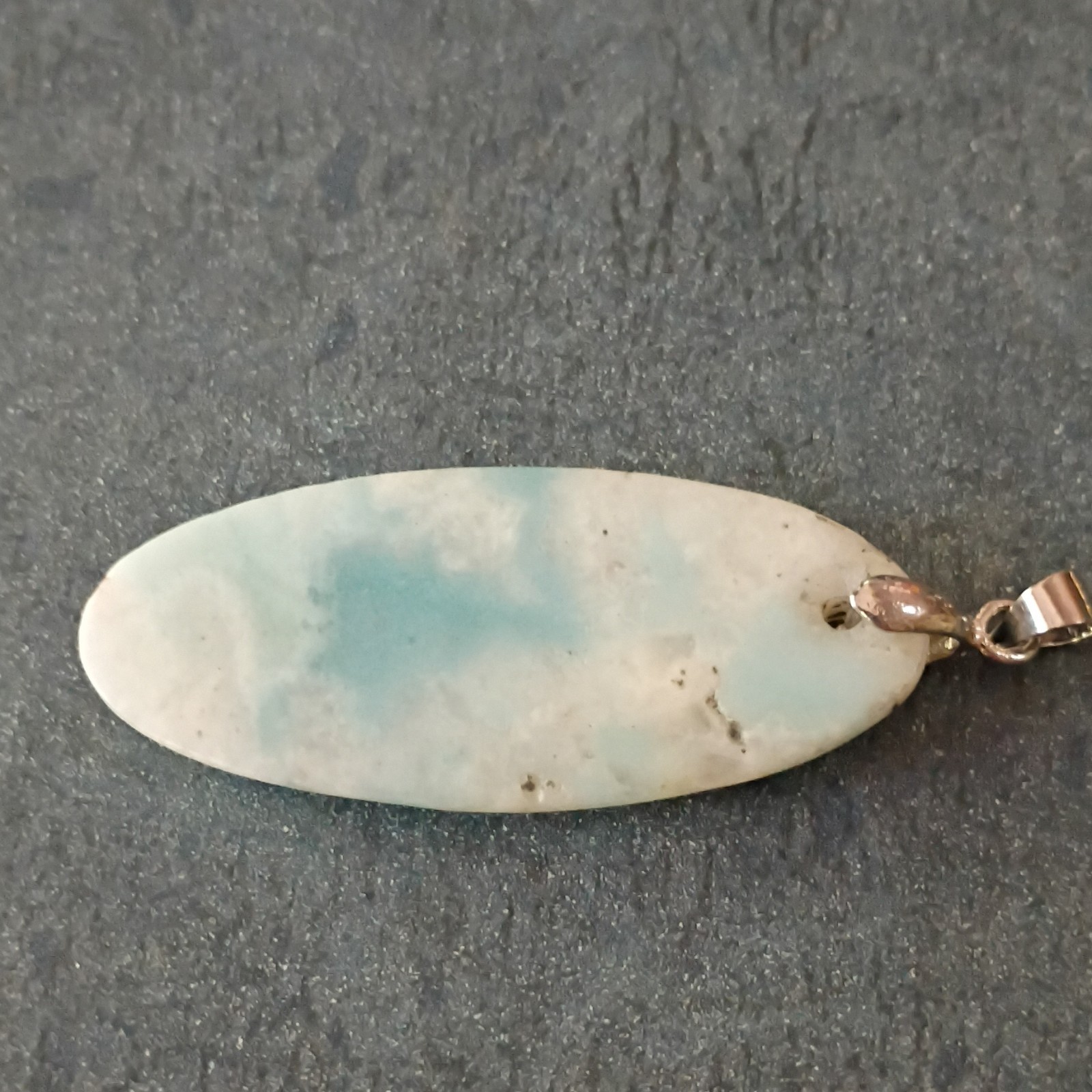 Oval Larimar Stone Charm Pendant Silver Tone Bail No Stone