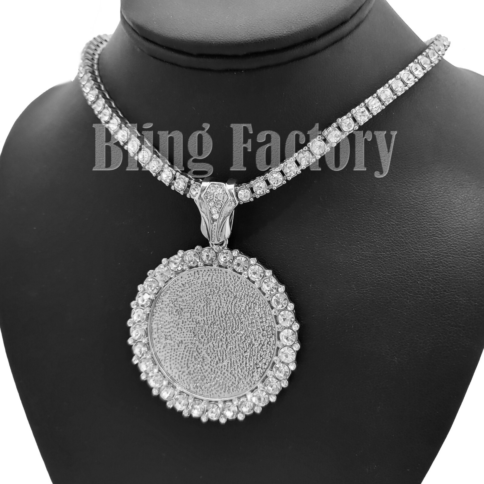 Picture Frame Pendant & 16″ 18″ 20″ 1 Row Tennis Choker Chain Hip Hop Necklace