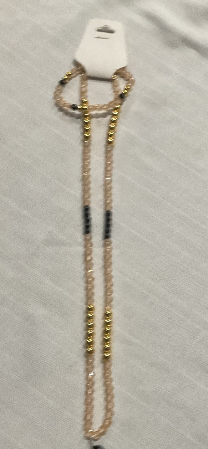 Gold Tone Black Beaded Necklace Ball/Bead Chain Crescent Moon Charm Pendant