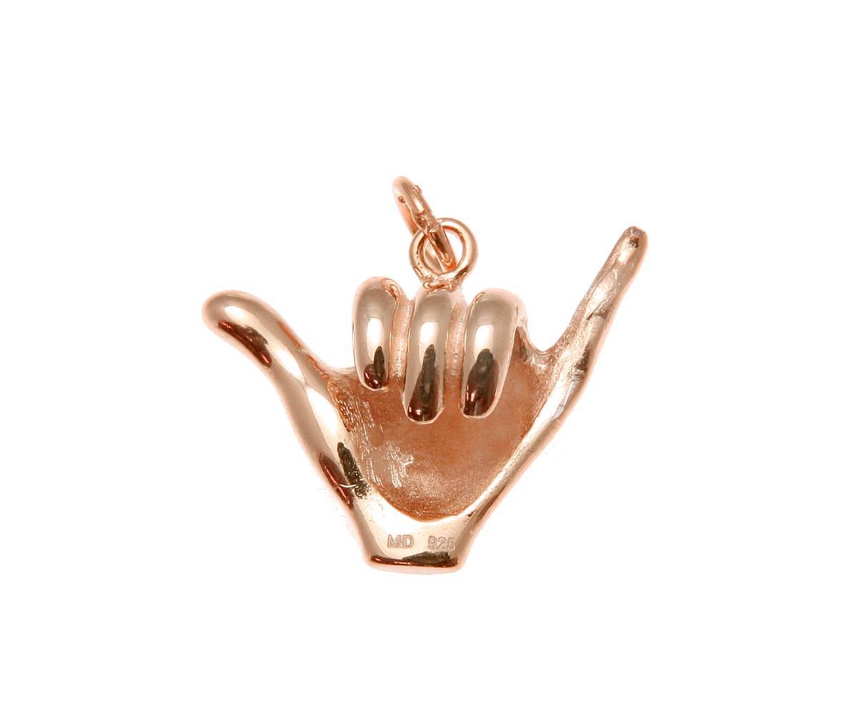 ROSE GOLD PLATED SILVER 925 HAWAIIAN “SHAKA” HANG LOOSE PENDANT 12MM-19MM