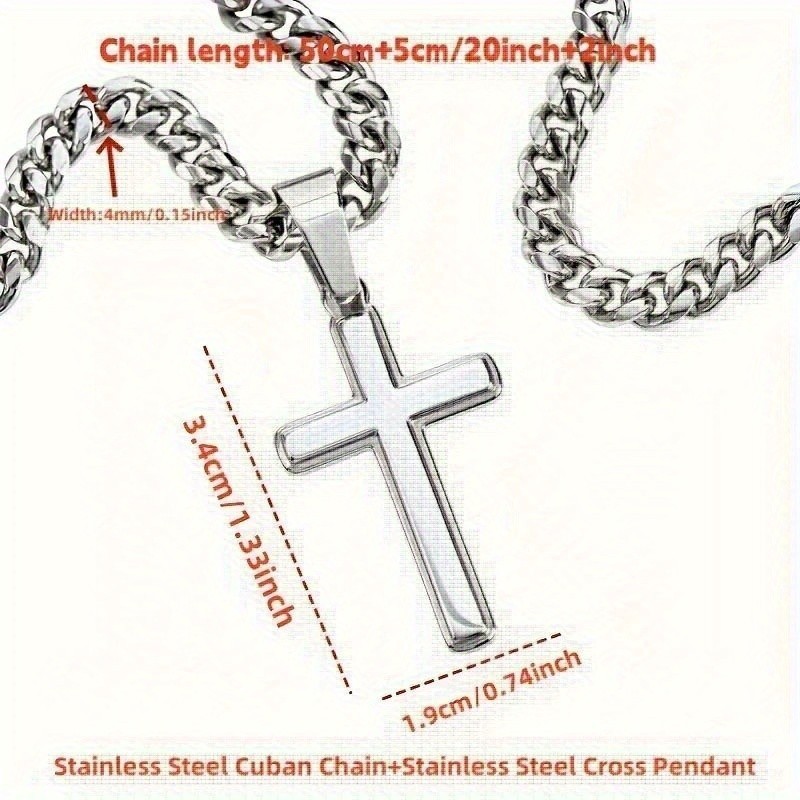 Fashion Men’s Cross Pendant Necklace Stainless Steel Hip Hop Necklace Gift US