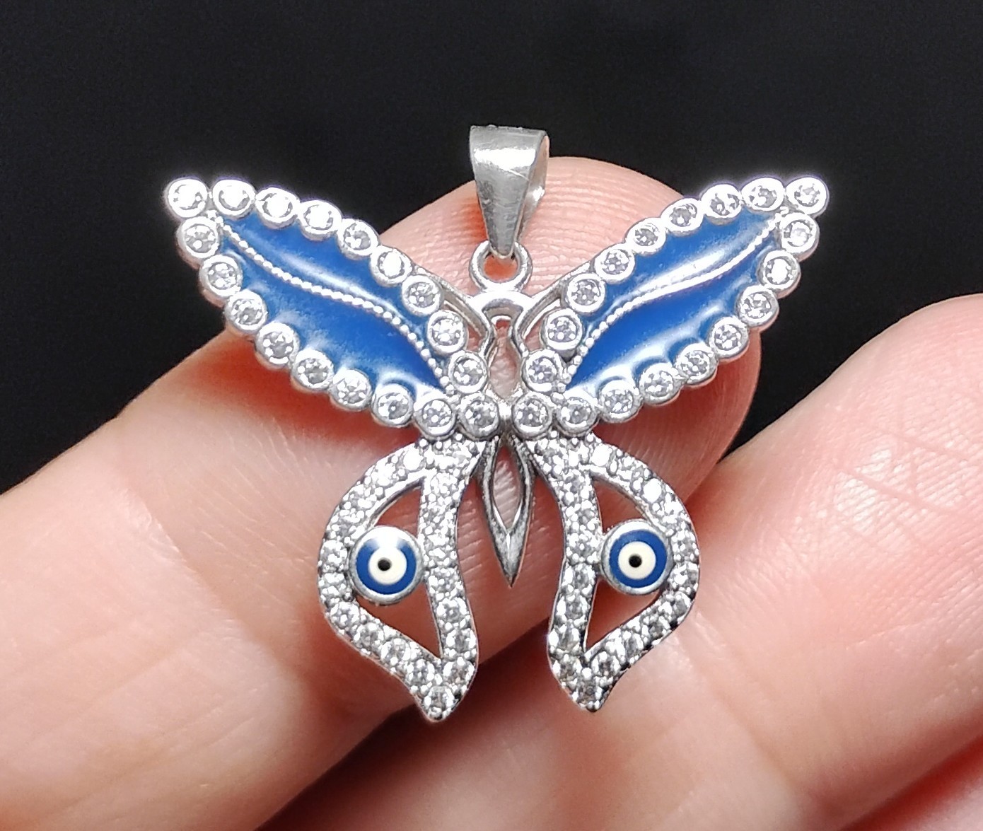 Sterling Silver 925 Butterfly CZ Rhodium Plated Pendant