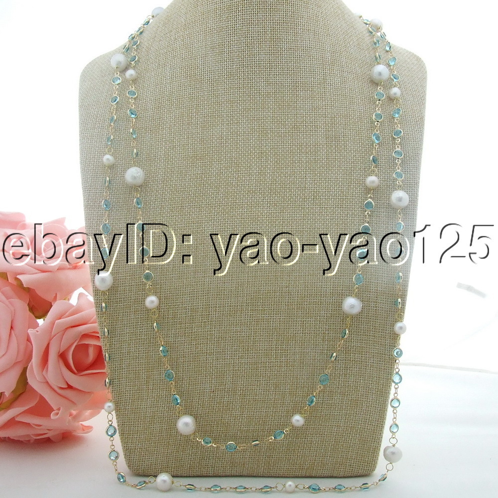 H022001 69″ 11mm White Kehi Pearl Crystal Necklace