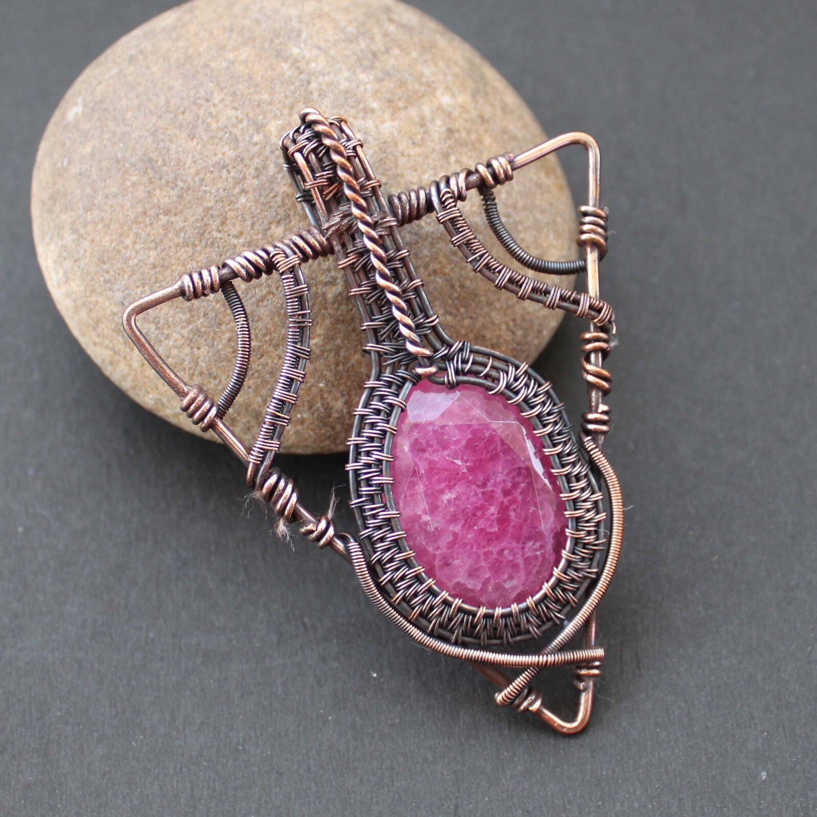 Kashmiri Ruby Handmade Pendant Copper Wire Wrapped Pendant Wire Wrap Jewelry