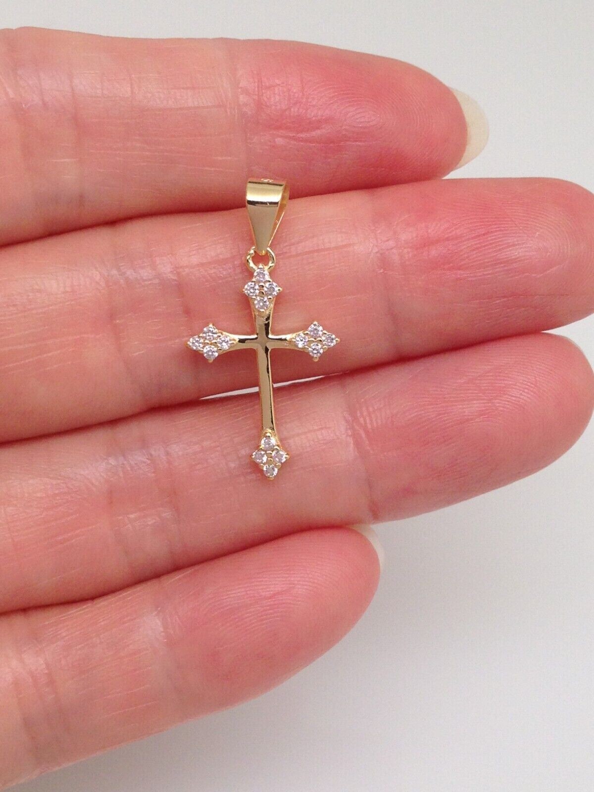 925 Sterling Silver CZ Gold Orthodox Cross Pendant Women 17mm(0.67″)/25mm Tiny