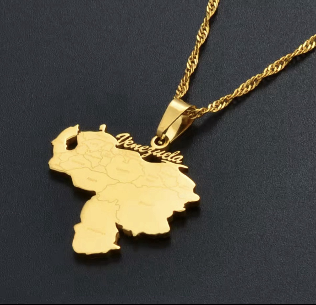 Venezuela Map Pendant Necklace 24” (60 cm) – Gold Tone Stainless Steel