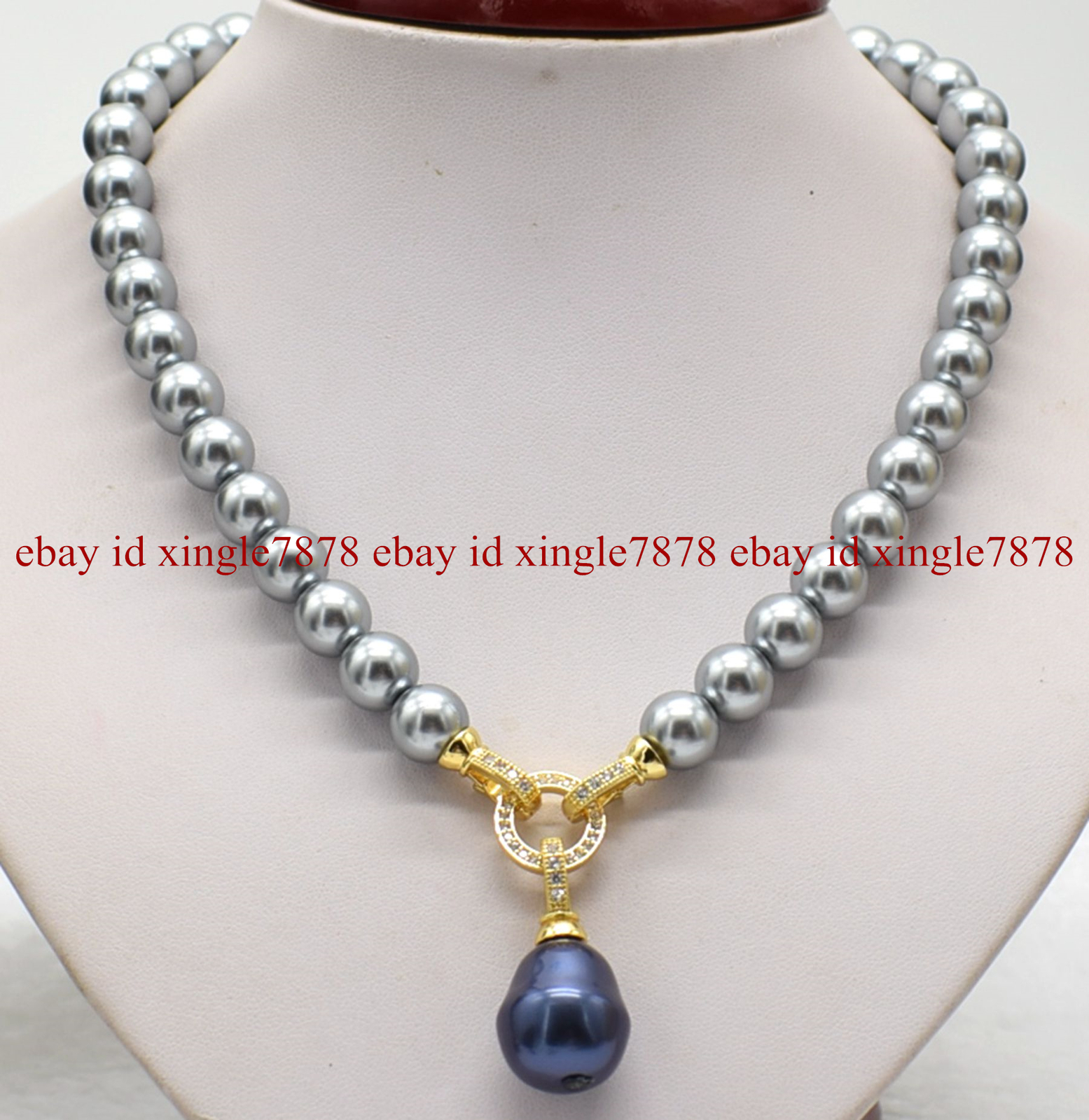 Natural 10mm Gray South Sea Shell Pearl 17-19mm Teardrop Pendant Necklace 20″
