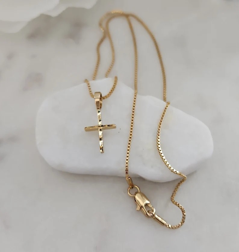 Gold Cross Necklace, Tiny Cross Necklace, 14k Gold Plated