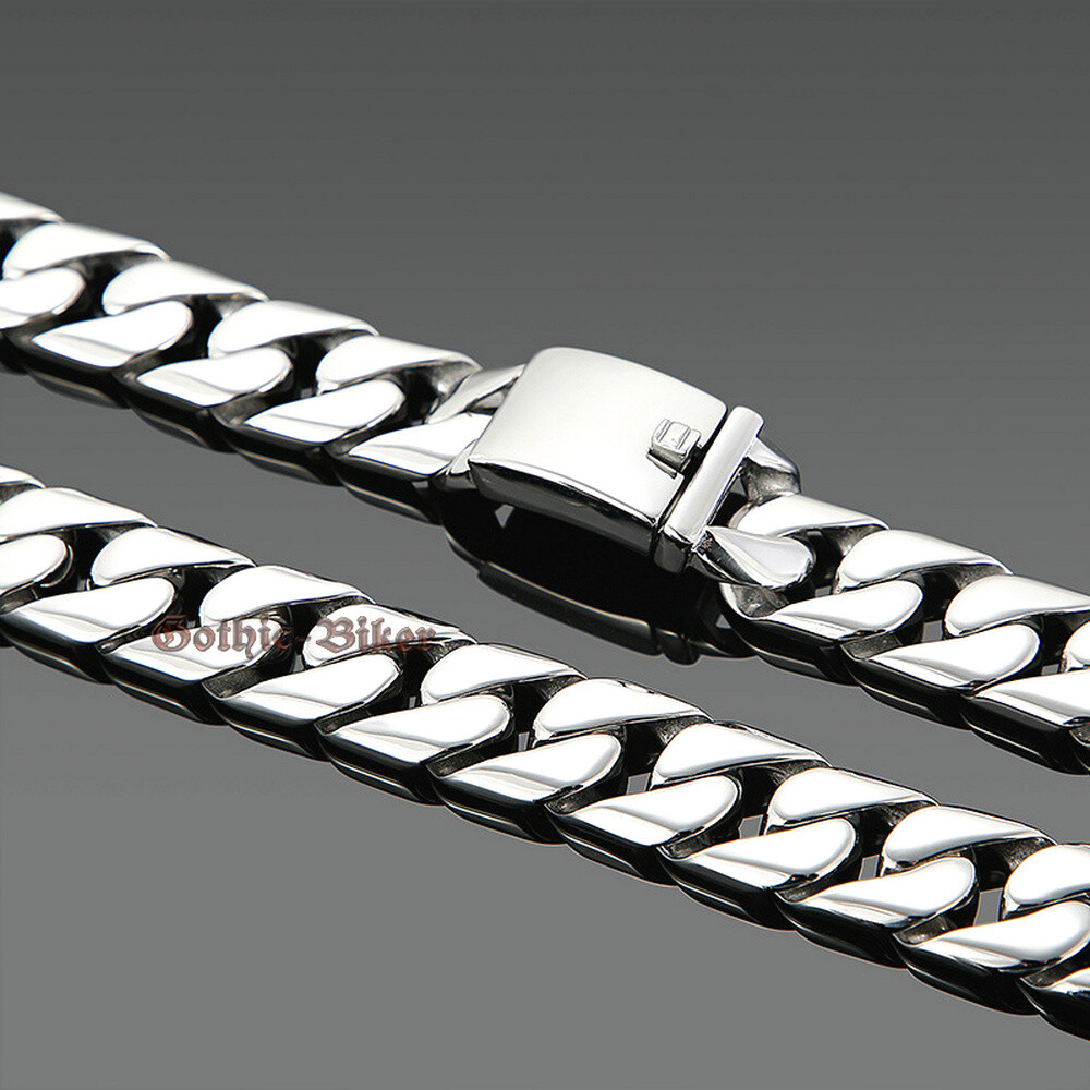 Heavy Stainless Steel Curb Cuban Chain Mens Necklace Bracelet Polish 17mm 18-30″