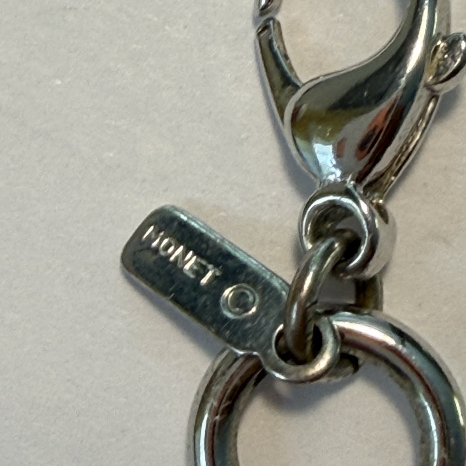 Vintage MONET Silver Tone Geometric Link Necklace Heavy ModernistRound Bar Chain