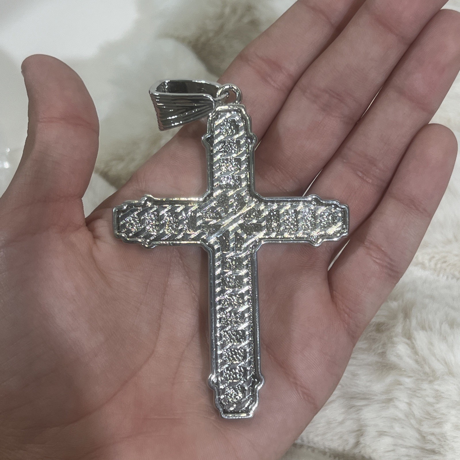 Large Religious Cross Iced Out Cubic Zirconia Stones, Stainless Steel 24￼