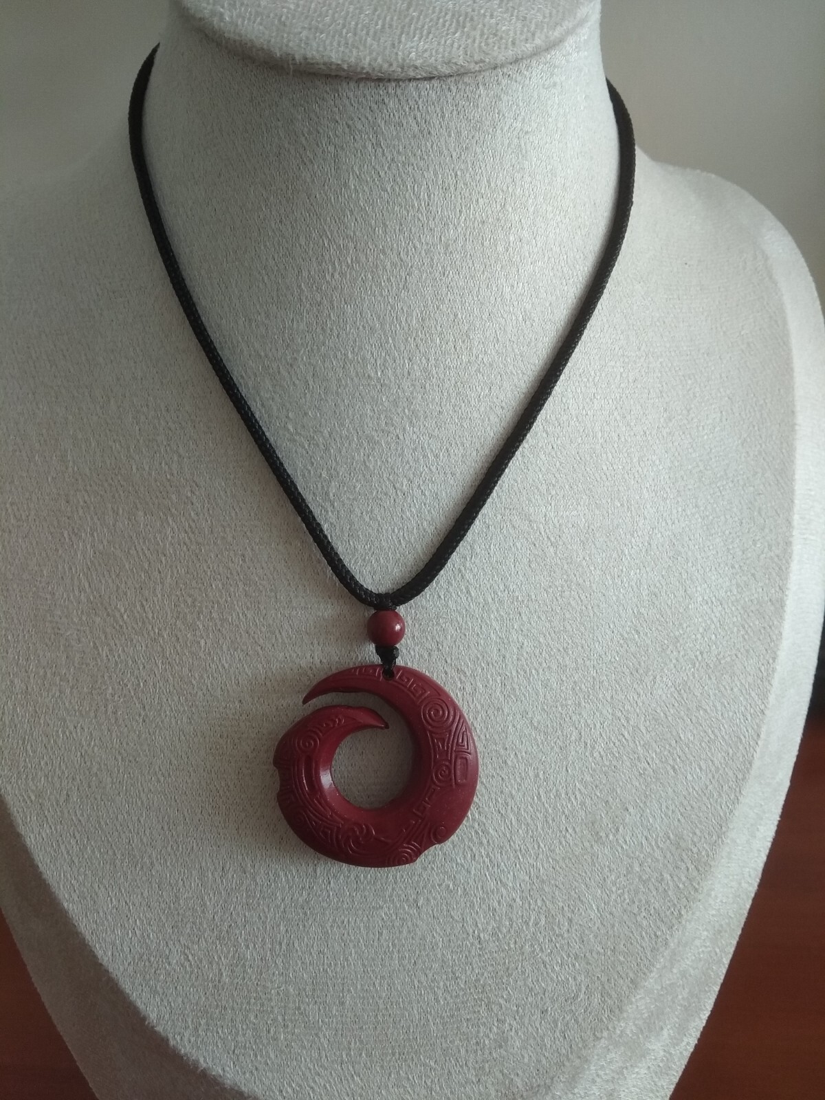 Natural 32x32mm Dark Red Carved Cinnabar Pendant on Brown Rope Necklace-514-6