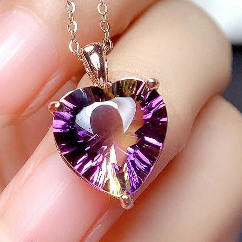 Purple Yellow Bi Color Gemstone Love Women Girl Tourmaline Necklace Pendants