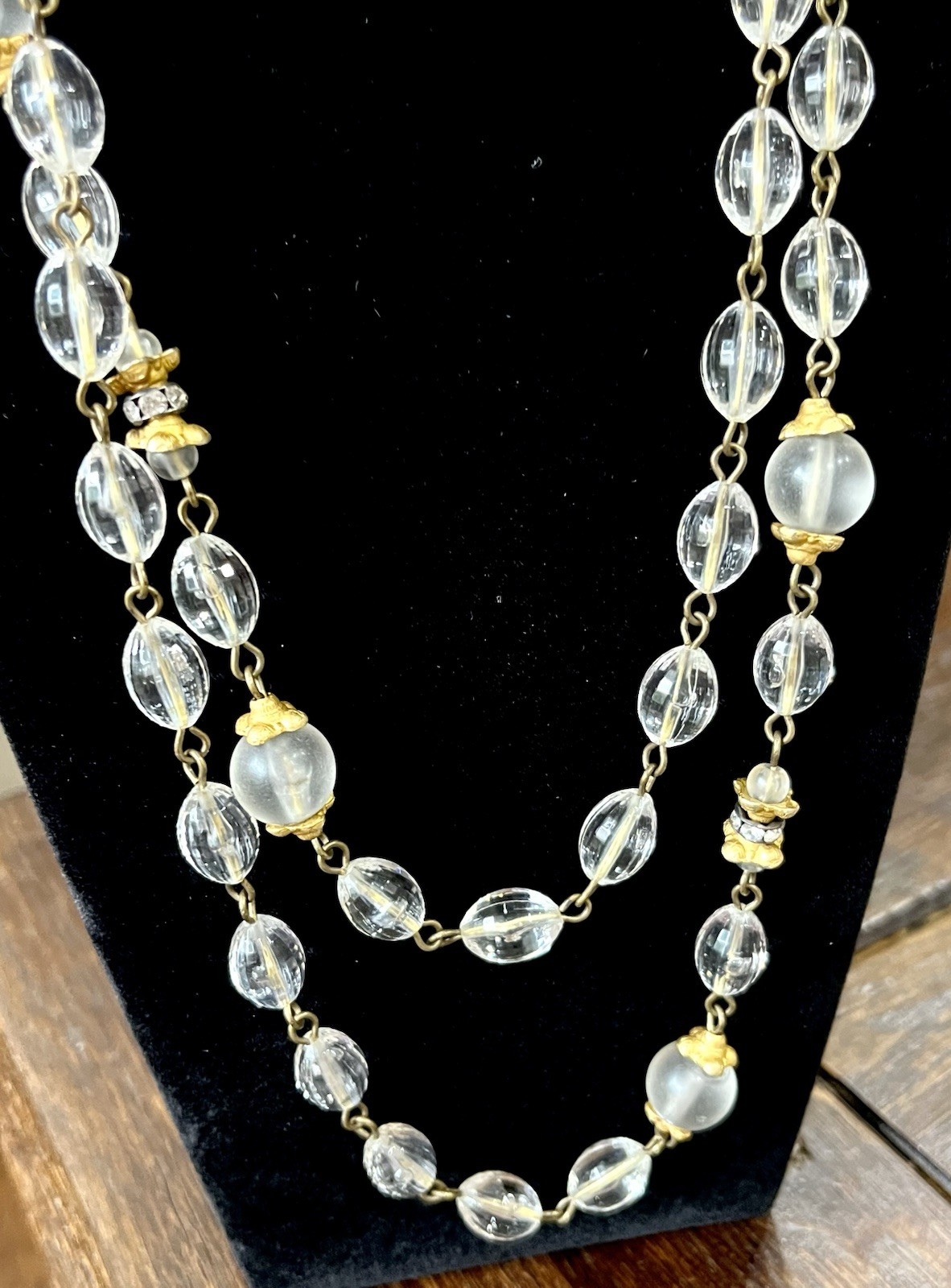 Vintage Margherita Buonanno Necklace Lucite And Gold Tone, 23” Drop