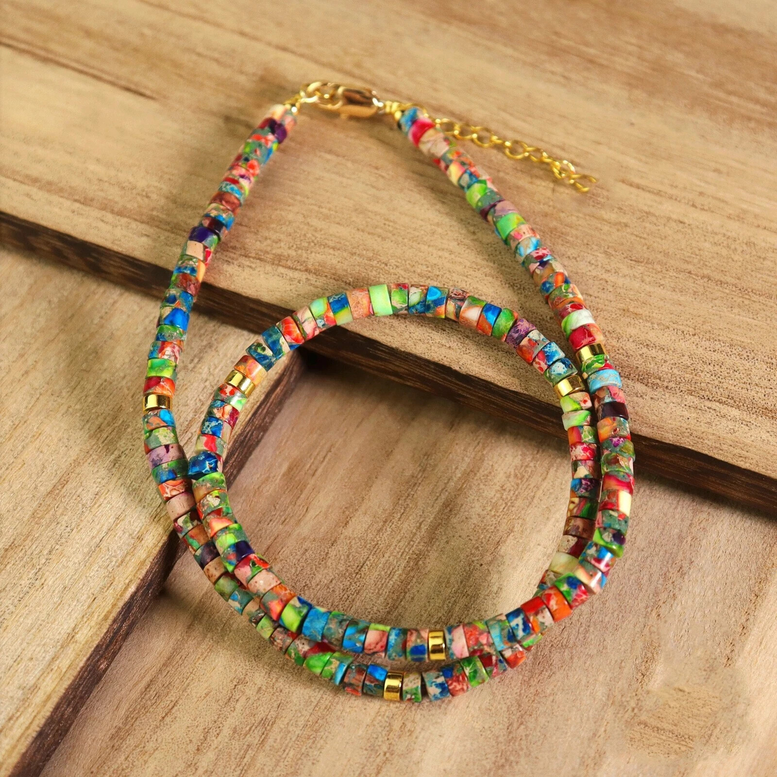 Galaxy Sea Sediment Jasper Dainty Choker Necklace Healing Crystal Tube Bead Gift