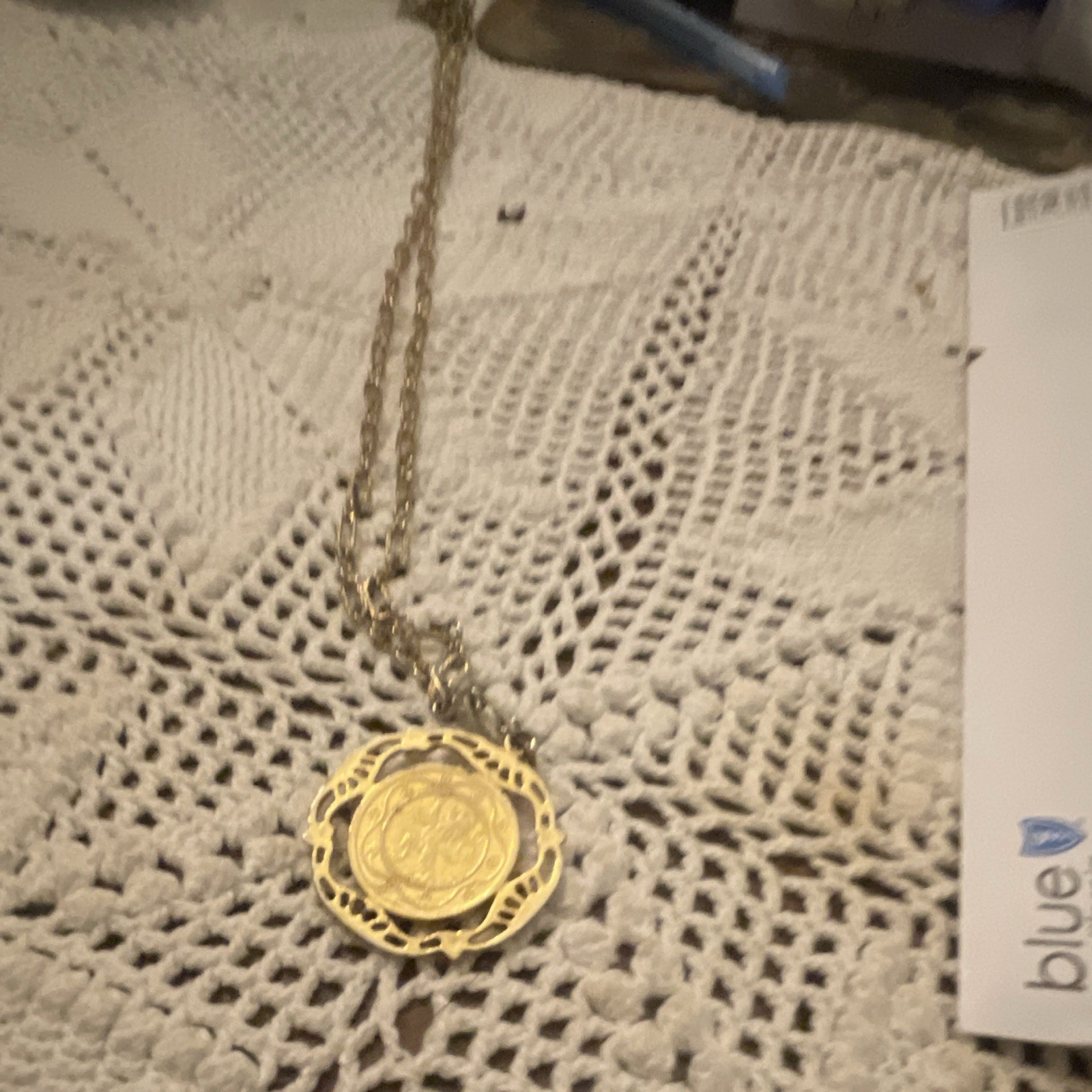 Gold Tone Metal Round Coin Pendant Chain Necklace, Coins & Money Theme Power