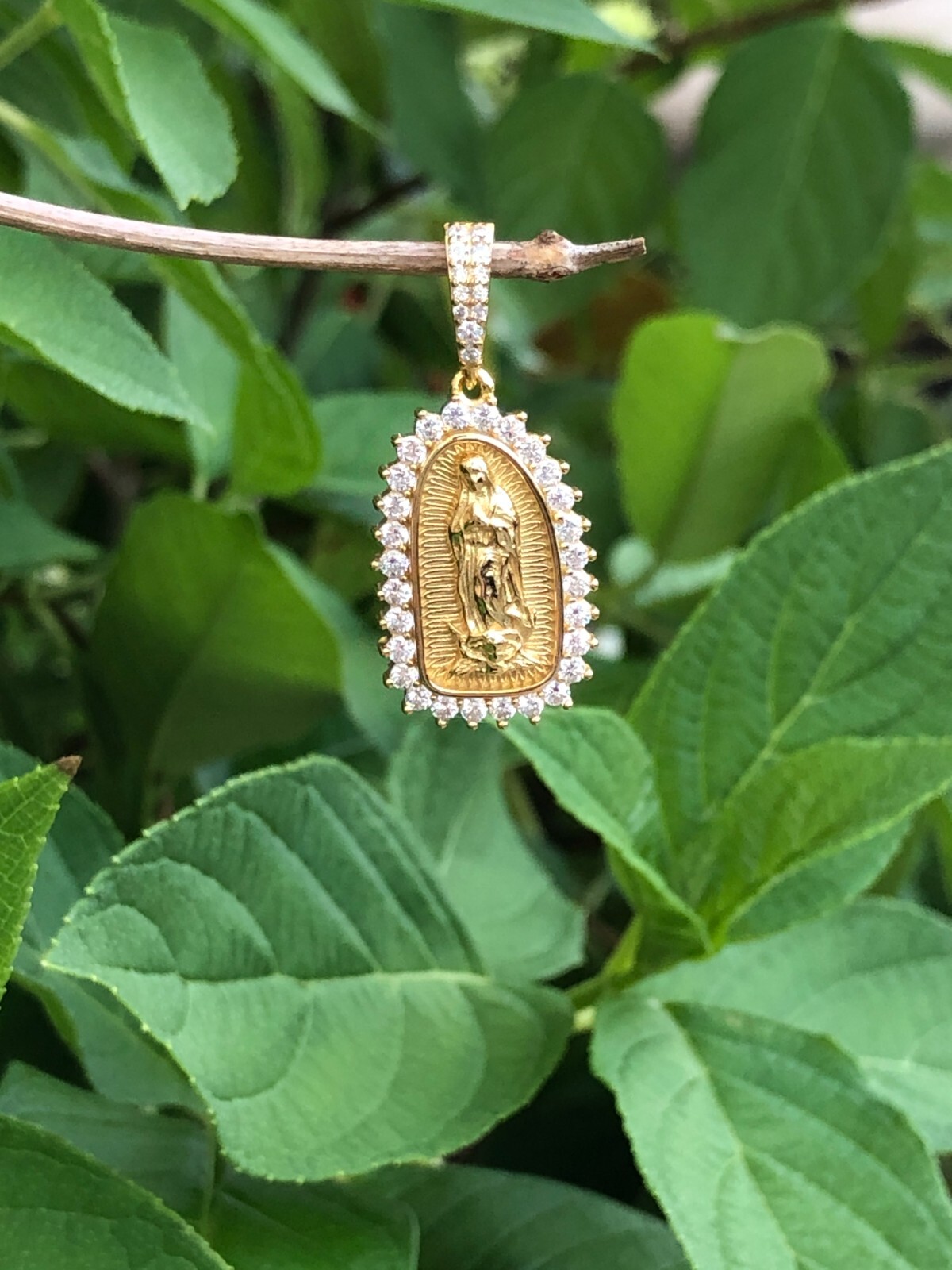 925 Sterling Silver Gold Guadalupe Pendant CZ Women Girls 20mm(0.79″)/32mm1.26″