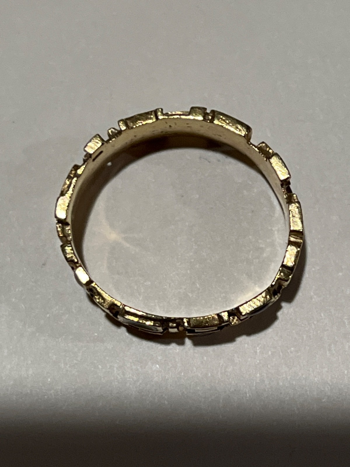 1970s modernist 14k gold geometric multi gemstone mosaic band estate piece