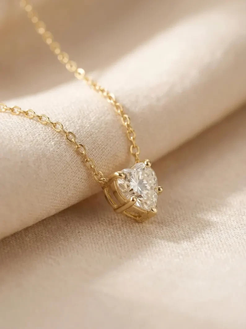 2 Ct Heart Cut Pendant Necklace Simulated Diamond In 14k Yellow Gold Plated