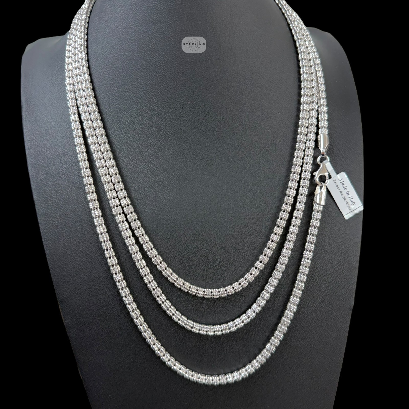 4mm Rhodium Ice Chain Diamond Cut Made in Italy Bronze Necklace Bracelet