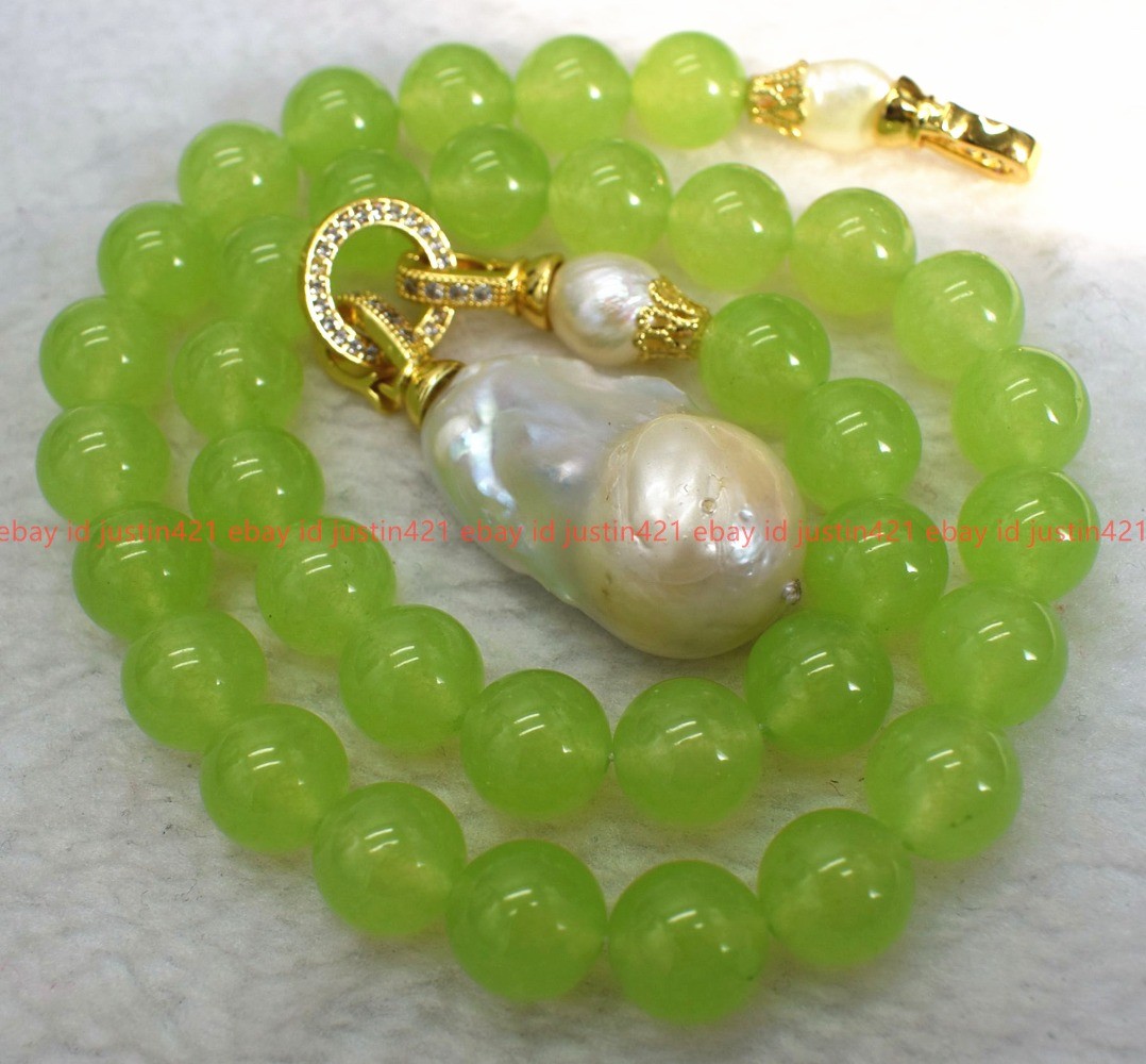 Natural 6/8/10/12mm Green Olivine White Baroque Pearl Pendant Necklace 16-32in