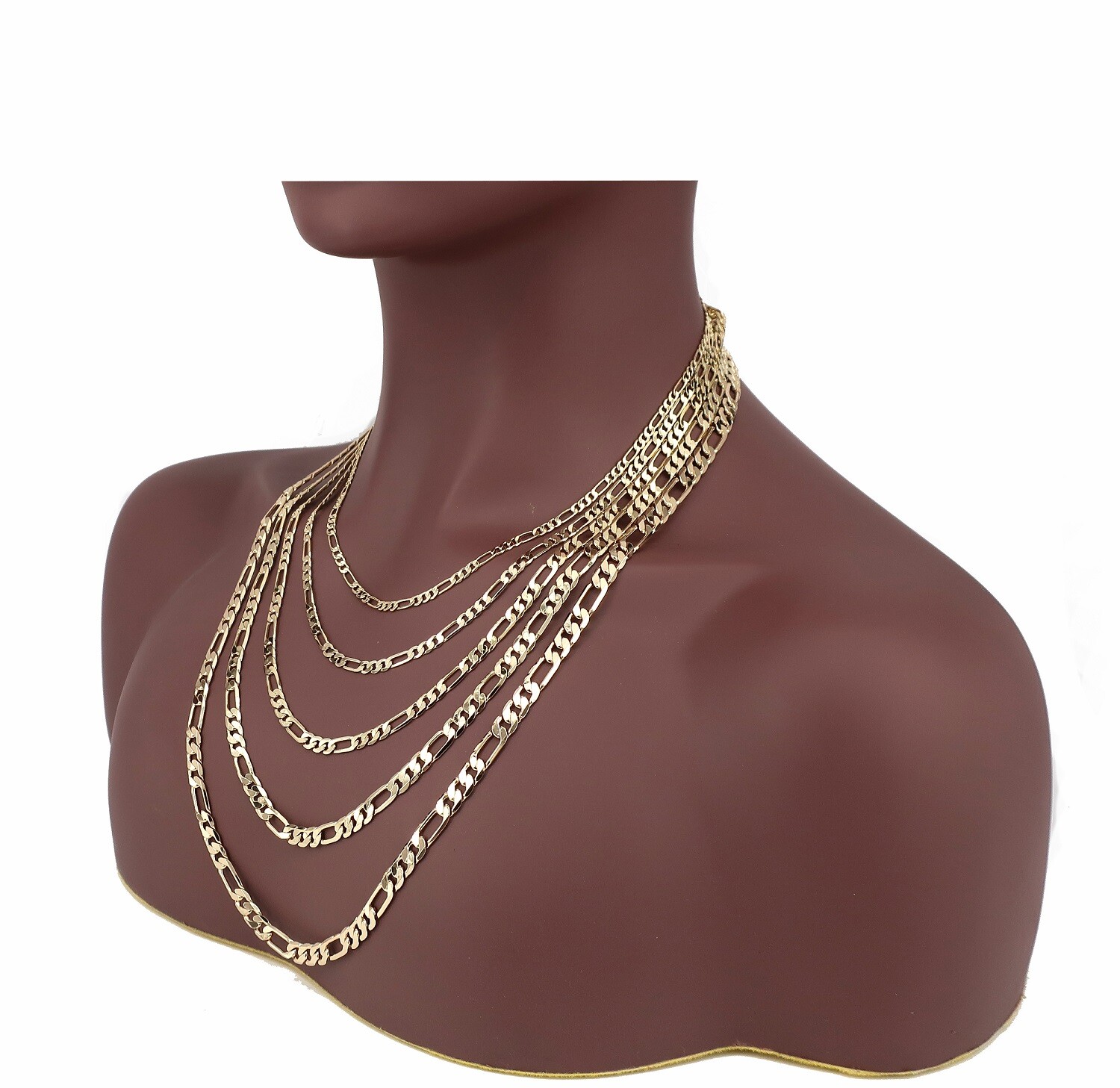 Yellow 14k Italian Figaro Link Chain Necklace Bracelet 3mm to 6.5mm Gold Plated