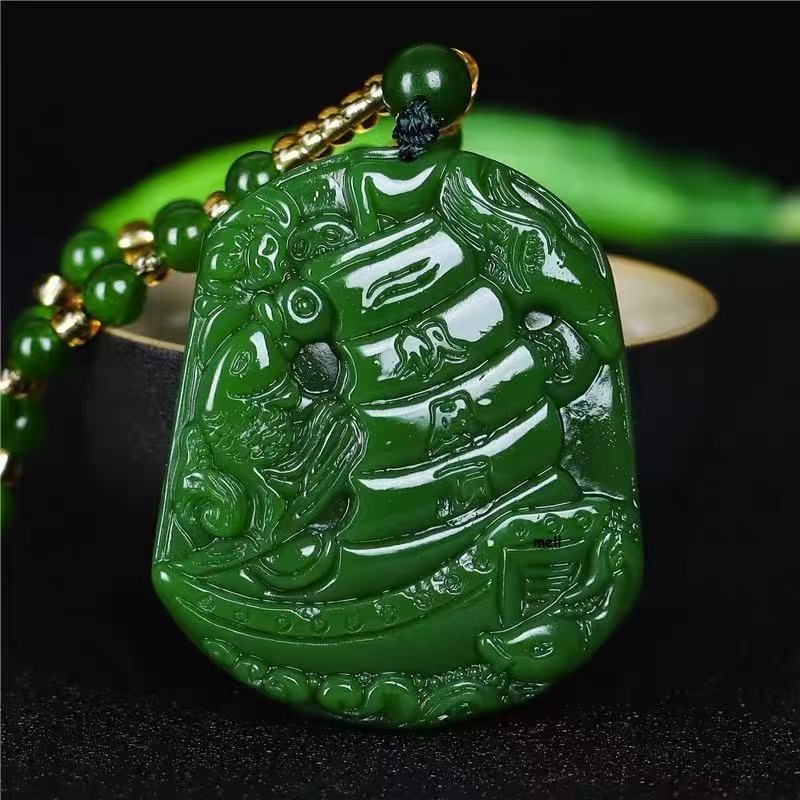 Green Real Jade Sailboat Pendant Necklace Fashion Natural Jasper Carved Jewelry